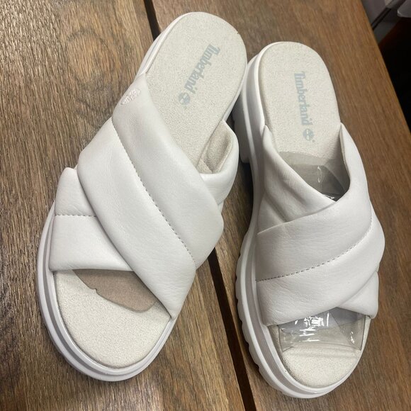 TIMBERLAND WOMEN'S LONDON VIBE SLIDE WHITE FULL GRAIN A63RV-EM2 ALL SIZES - Picture 1 of 9
